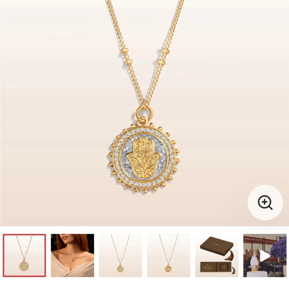 Precious Protection - Karma and Luck Gold Plated Hamsa Medallion Necklace - Picture 3 of 6